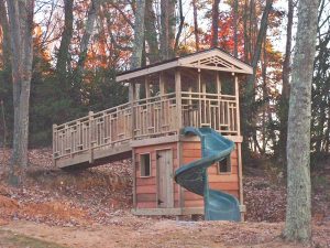 Double decker cedar lap cabin and fort on top - Asheville Playgrounds