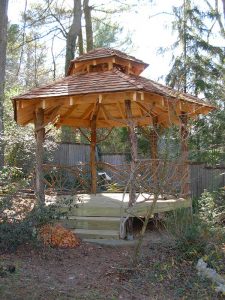 Locust and rhododendron gazebo - Asheville Playgrounds
