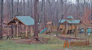 Locust picnic shelter and large playground in Hensen Forest, NC - Asheville Playgrounds