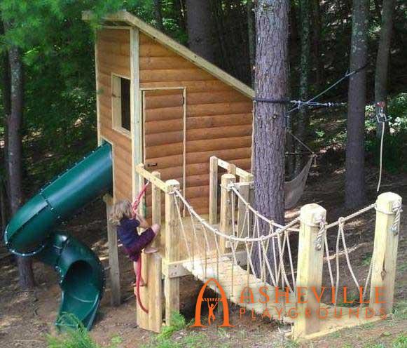 Residential Log Cabin Rope Bridge Playground