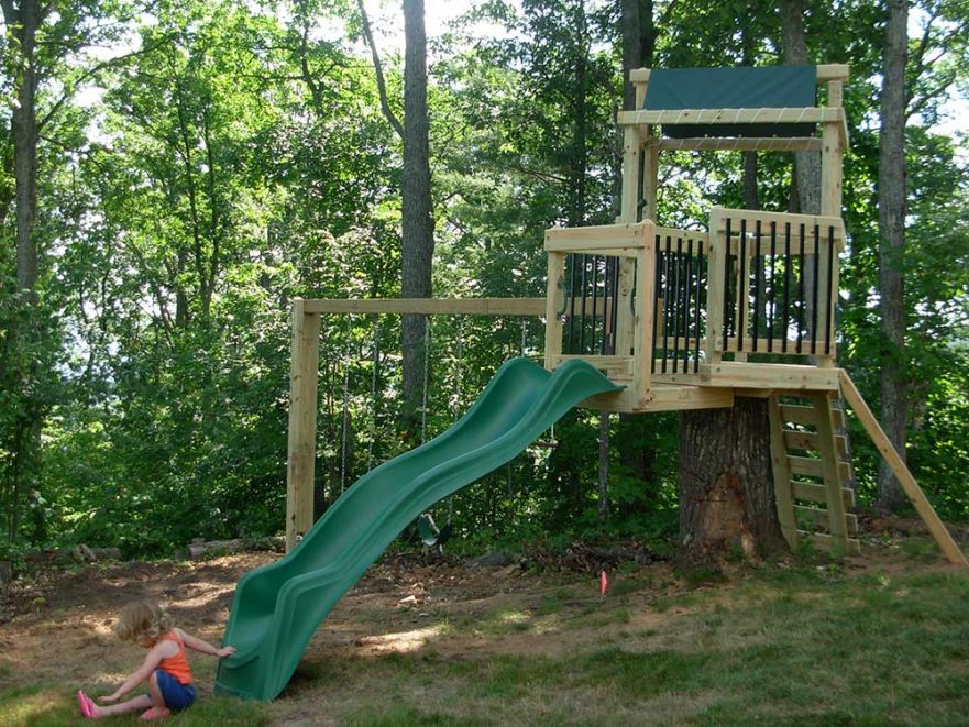 Play Set Built on Stump Home Deck Pickets