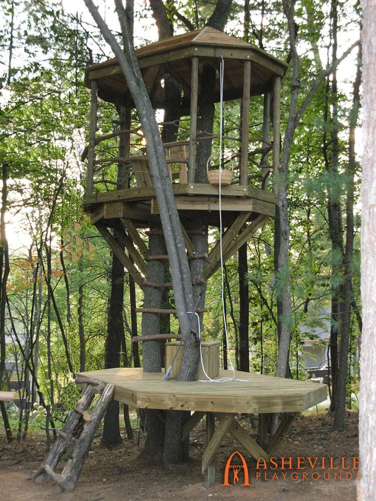 Double Decker Tree Fort Trap Door Ladder Pulley Basket
