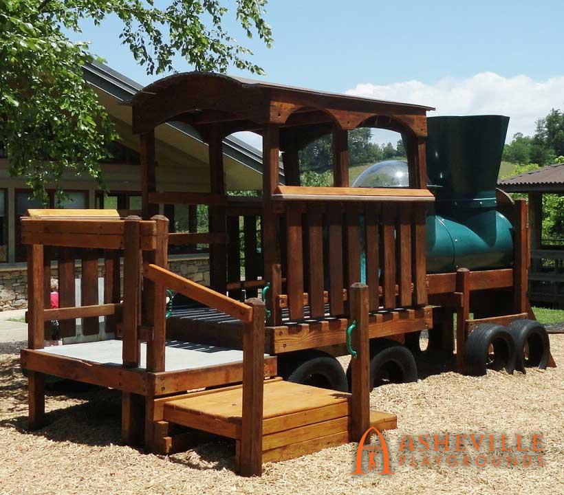 Train play set first built in 2003 New stain and mulch in 2016