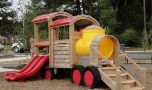 Train play set at Knightdale Station Park - Asheville Playgrounds