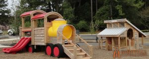 Train Themed Play Set with Chicken Coop at Knightdale Station Park